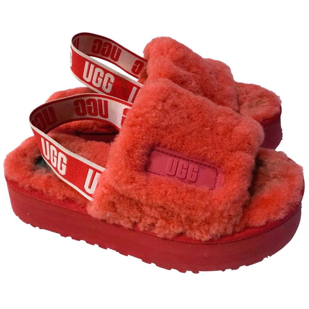 UGG Disco Slide Pink Sheepskin Platform Slingback Sandals Womens Size 8 Shoes